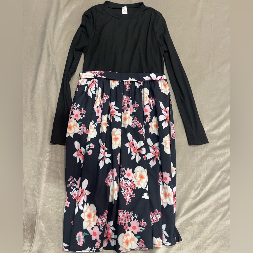 SHEIN Black and Pink Floral Kids Casual Dress